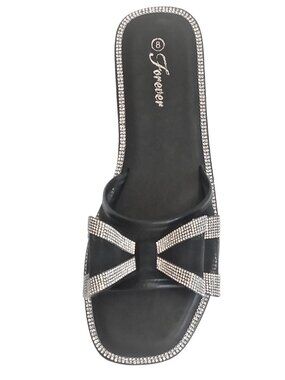 WOMEN'S FOREVER BLACK & SILVER CRYSTAL DOUBLE BOW FLAT SANDALS - SIZE 8